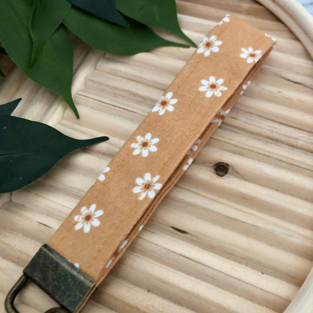 Carmel Flower Print Fabric Wristlet Keychain, Key Fob - Fairway Faith Apparel Co