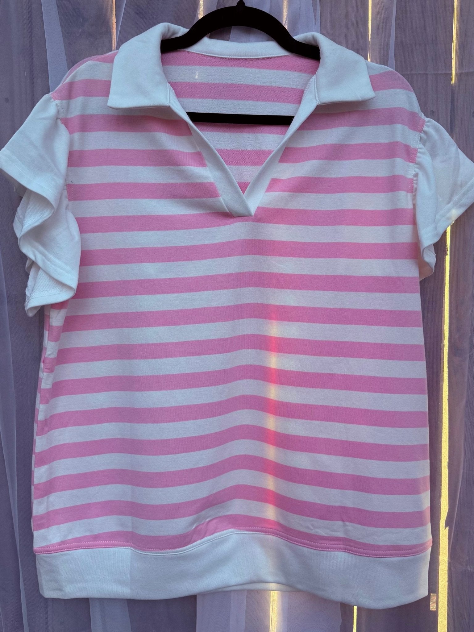 Charlotte Top | Pink Striped Short Sleeve - Fairway Faith Apparel Co