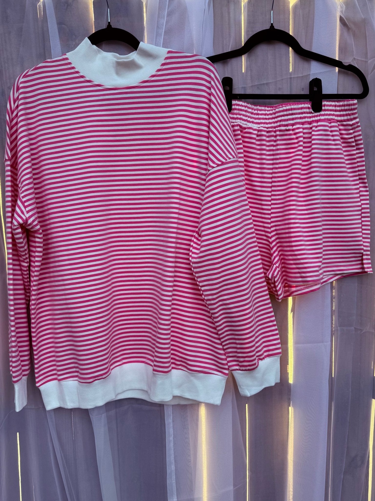 Pink Striped Set | Mock Neck Top - Fairway Faith Apparel Co