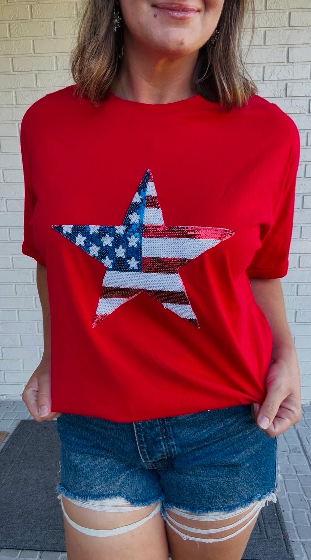 Sequin Star Top | 100% Cotton - Fairway Faith Apparel Co