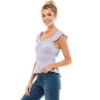 SMOCKED CAP SLEEVE PEPLUM TOP - Fairway Faith Apparel Co