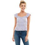 SMOCKED CAP SLEEVE PEPLUM TOP - Fairway Faith Apparel Co