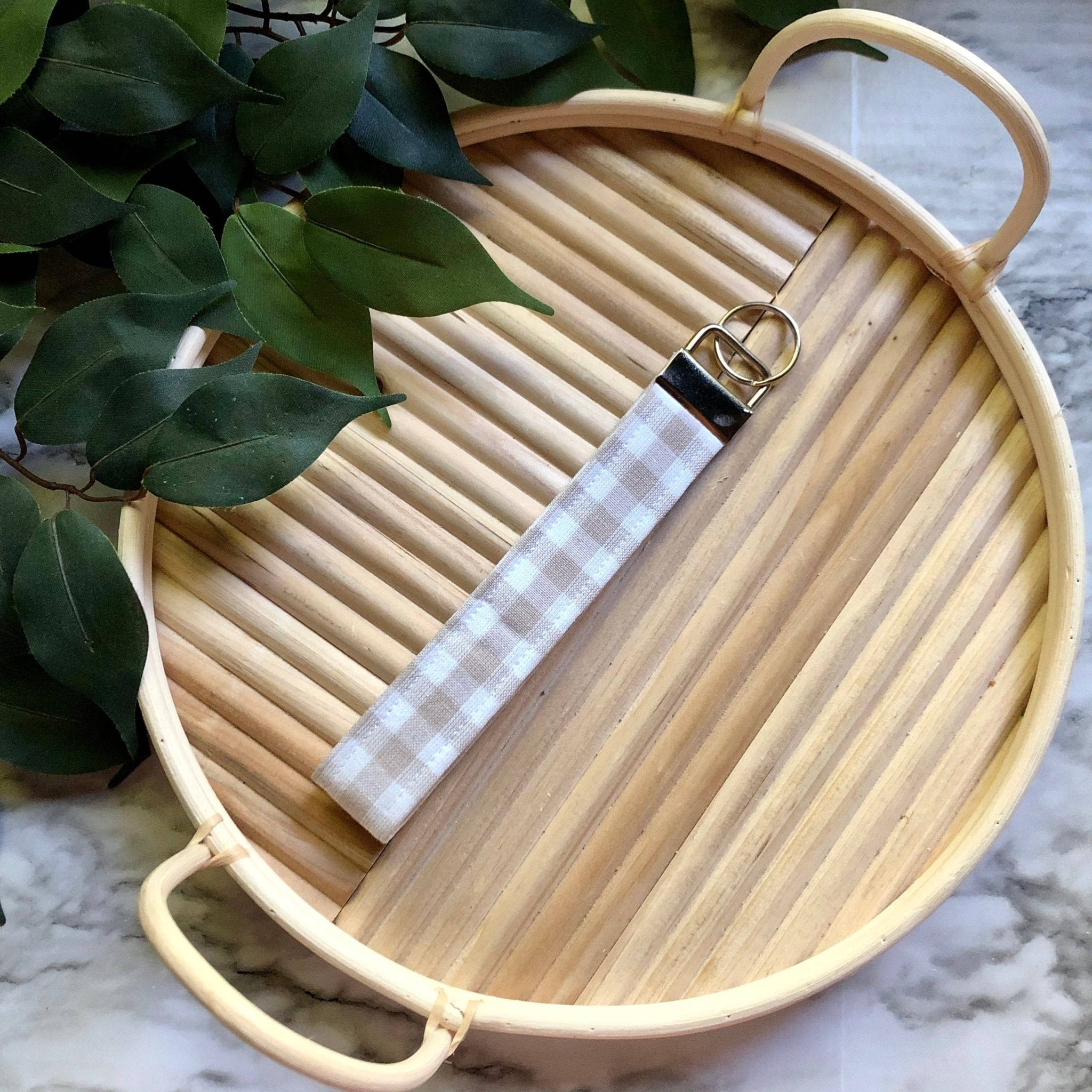 Tan and White Gingham Wristlet - Fairway Faith Apparel Co